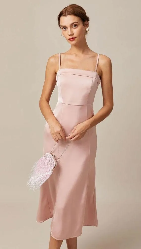 RIHOAS The Pink Bodycon Satin Cami Midi Dress 77 - Image 2