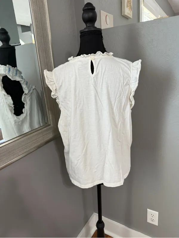 J.Crew smocked ruffle-sleeve embroidered Y2K babydoll cottage-core top large - Image 4