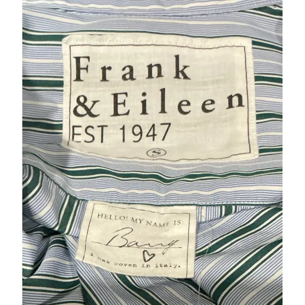 Frank & Eileen Barry Striped Button‎ Down Shirt Blue Green White Cotton Italy S - Image 3
