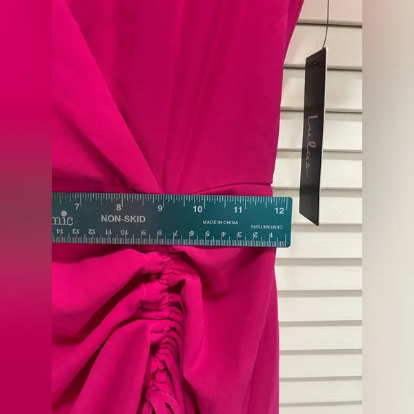 Lulus Maxi Dress Gown Hot Pink‎ Ruffle Cold Shoulder Tie Up Skirt Size XS NEW - Image 9