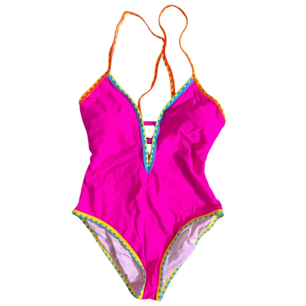 NWT Popvil Women One Piece Swimsuit Tummy Control Deep V Neck Neon Rose Red XL - Image 5