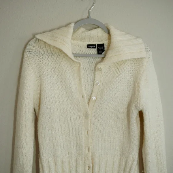 Vintage Langenis Cream Mohair Blend Cardigan Sweater Wide Collar Grannycore - Image 2