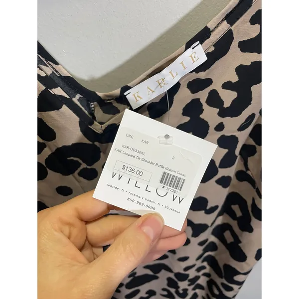 Karlie Leopard Tie Shoulder Ruffle Bottom Dress Womens S Tan Black Animal‎ Print - Image 5