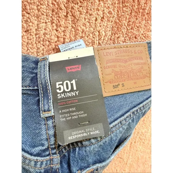 Levi’s Premium 501 Skinny High Rise Jeans Women’s 24x28 Blue Distressed Raw Hem - Image 6