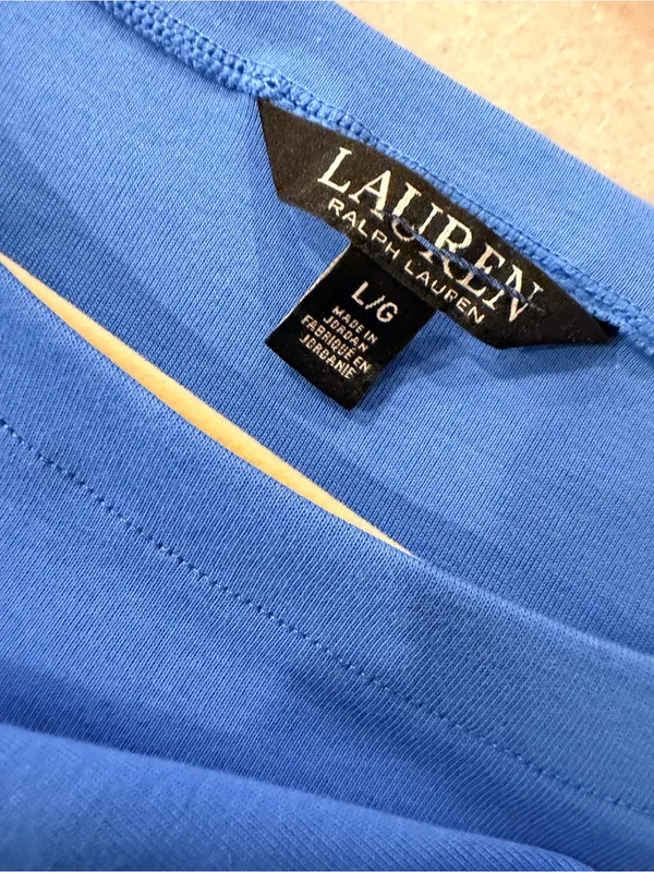 NWOT LRL Ralph Lauren Size L Blue Top Cuffed Short Sleeve Stretch Classic Logo - Image 9