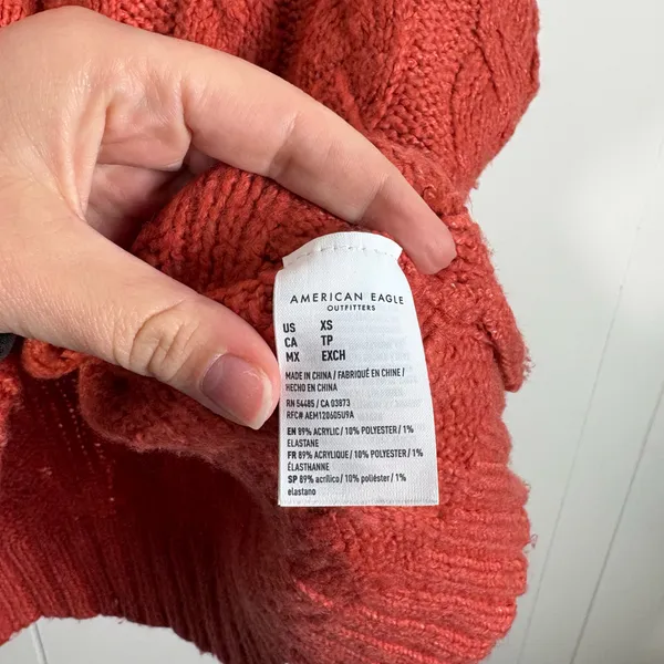 American Eagle Burnt Orange Cable Knit Shawl Collar Lightweight Sweater Top XS - Image 4