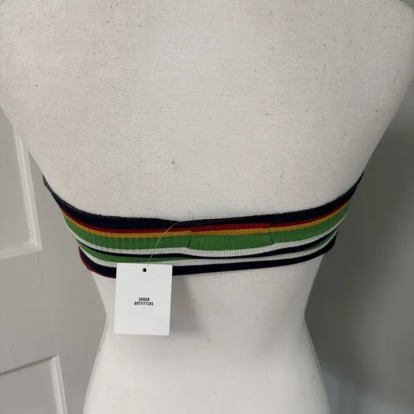 NWT Urban Outfitters Strapless Crop Top‎ Medium Ribbed Striped Green Red Black - Image 2