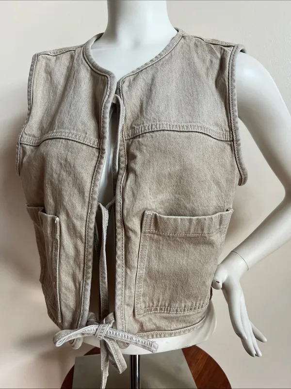 LOFT Neutral Tie-Front Utility Vest in Light Taupe - Image 2