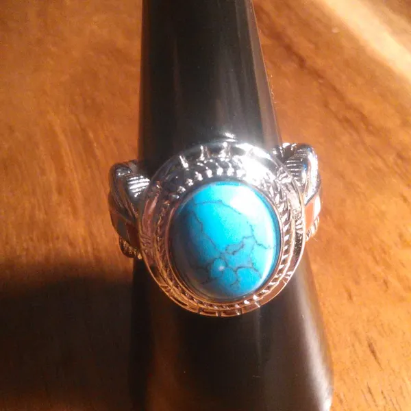 Blue Howlite and Enameled Feather Stainless Steel Ring (Size 7) - Image 11