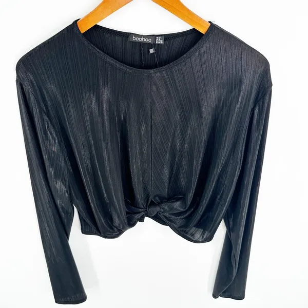 Boohoo Black Laney Twist Front Crop Top XL Grunge Fairycore Y2K Whimsigoth Indie - Image 3