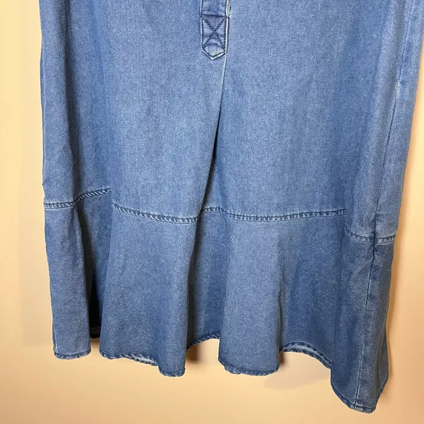 Entro Stay Close Denim Drop Waist Collared Button Front Mini Dress Blue M - Image 3