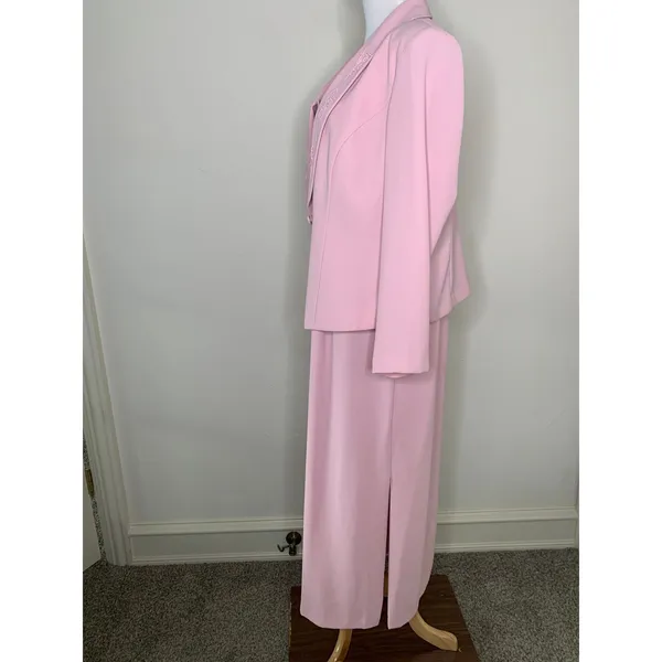 Vintage Pink Sheath Maxi Dress w Blazer Formal Wedding Embellished Sz 16 - Image 3