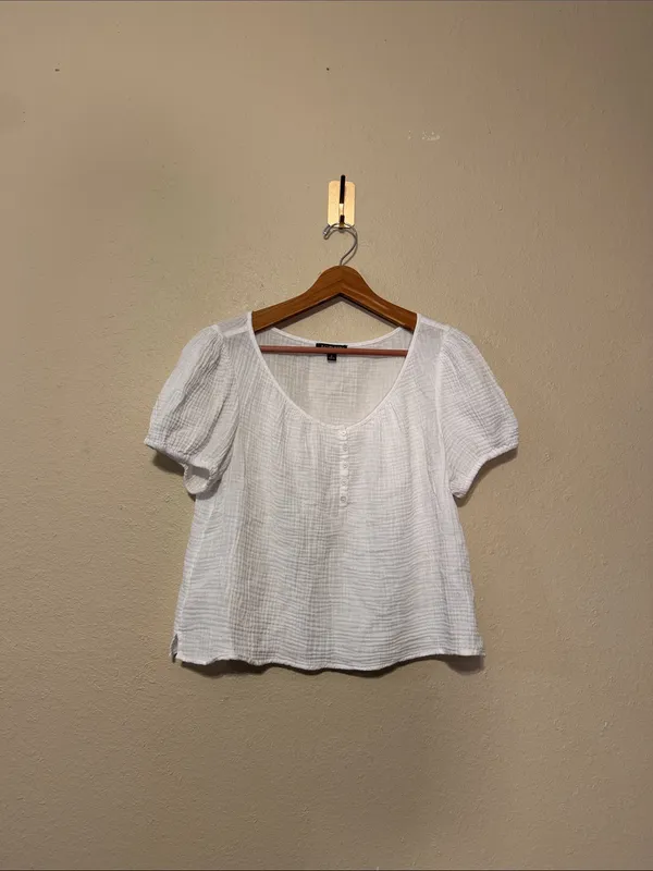 J.Crew Puff-sleeve henley top in gauze White Preppy Feminine Cotton Size Medium - Image 2