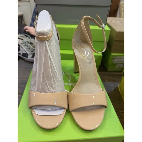 Sam Edelman Womens Beige Patent Leather‎ Robyn Strappy Sandal Heels Size 9!! - Image 4