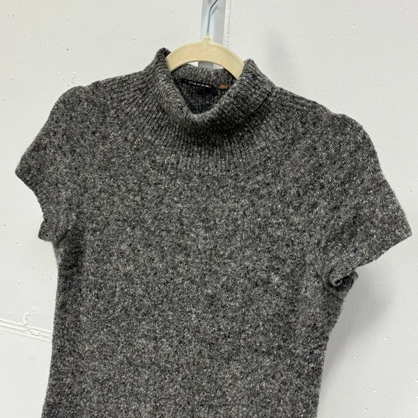 Elie Tahari Grey Marled Knit Mock Neck Short Sleeve Sweater Minimalist‎ Small - Image 3