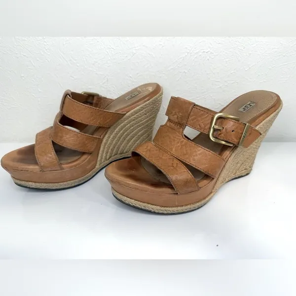 UGG Hedy Embossed Leather Espadrille Wedge Sandals 7.5 VGUC - Image 3
