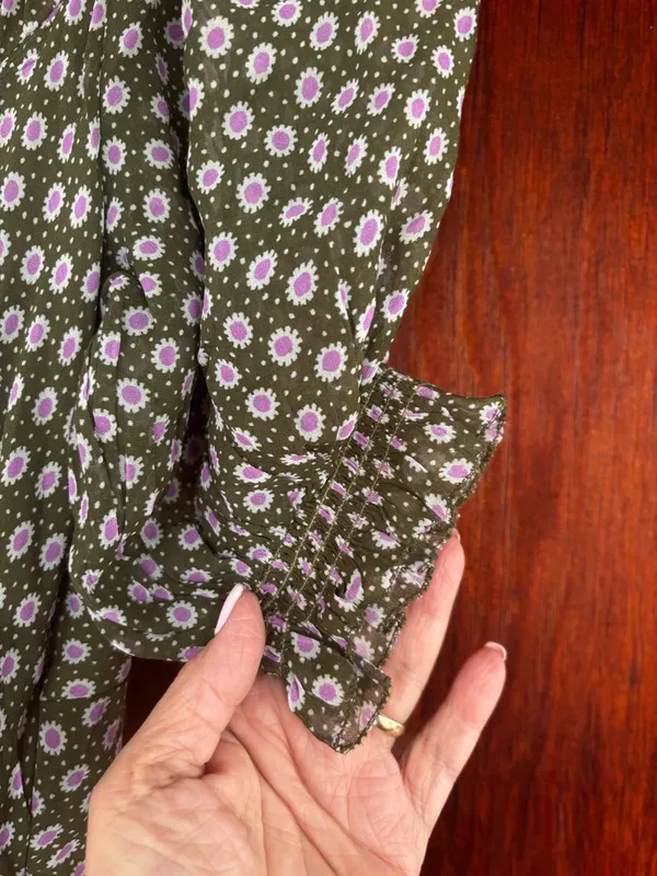 NWT Anthropologie Button Front Puff Sleeve Midi Dress -‎ Moss Green Floral 0 - Image 11