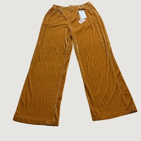 Endless Rose Velvet Wide Leg Pants Yellow Mustard Pleated JL736P Womens Size M - Image 2