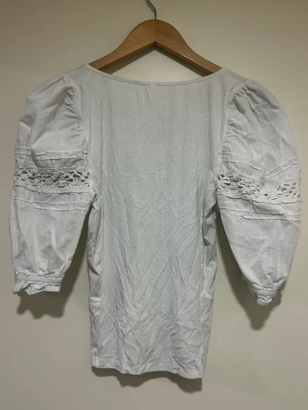 Free People Something Special Puff Sleeve Blouse with Lace Trim Size Small - Image 5