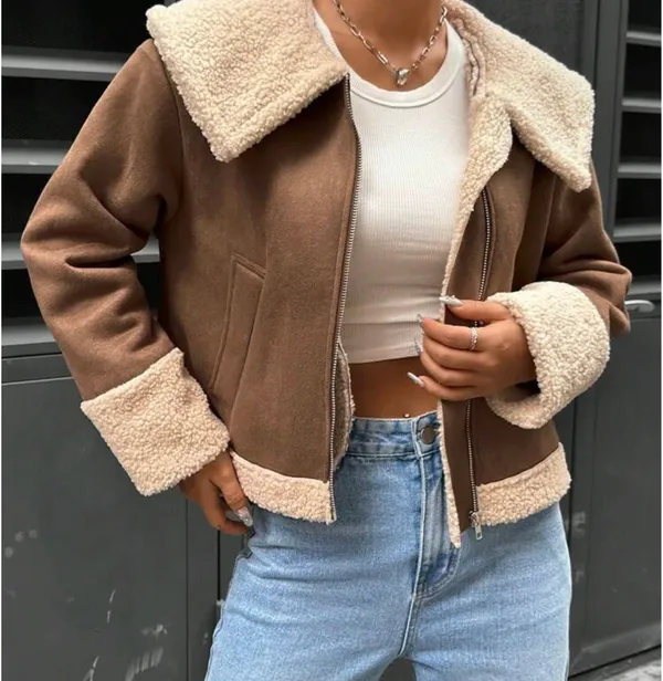 Brown suede turn down jacket Size M - Image 2