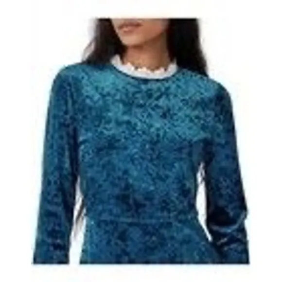 Maje Randy Blue Velvet Long Sleeve‎ Dress Size 2 - Image 6