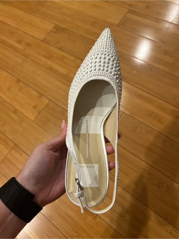 Dolce Vita White Embellished Pointed Toe Slingback Heels - Image 3