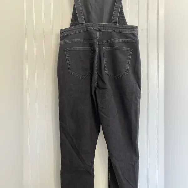 MADEWELL Skinny Overalls in Lunar Wash Black Denim Raw Hem Size L - Image 11