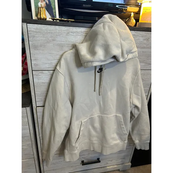 Nike Sportswear All Over Print Swoosh Hoodie Cream Oatmeal Large - Image 2