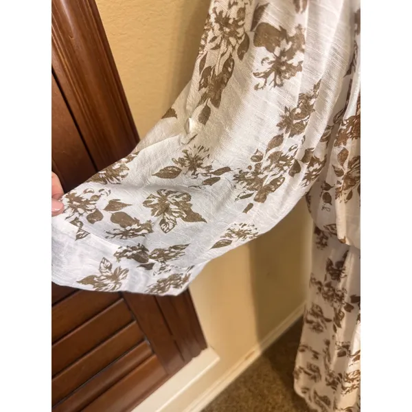 J. Gee Womens 2X Floral Midi Dress White Brown Elastic Waist Lined Cottagecore - Image 5