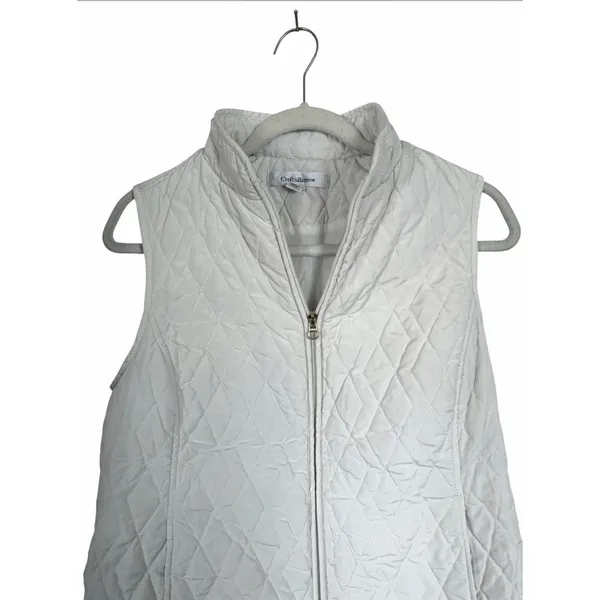 Croft & Barrow Women's Sz S Petite White Quilted Full Zip Vest Mid-Length - Image 2