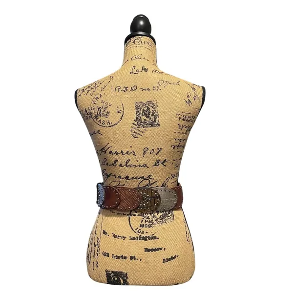 Wide Patchwork Belt Womens Multicolor Studded Concho Buckle Western 38in - Image 3
