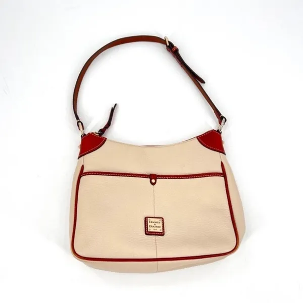 Dooney & Bourke Pebble Grain Leather Shoulder Bag Cream Tan Hobo Purse - Image 2