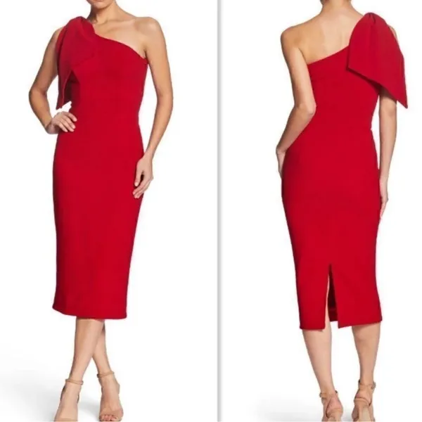 Dress The Population Red One Shoulder Midi Dress(Size Small) - Image 2