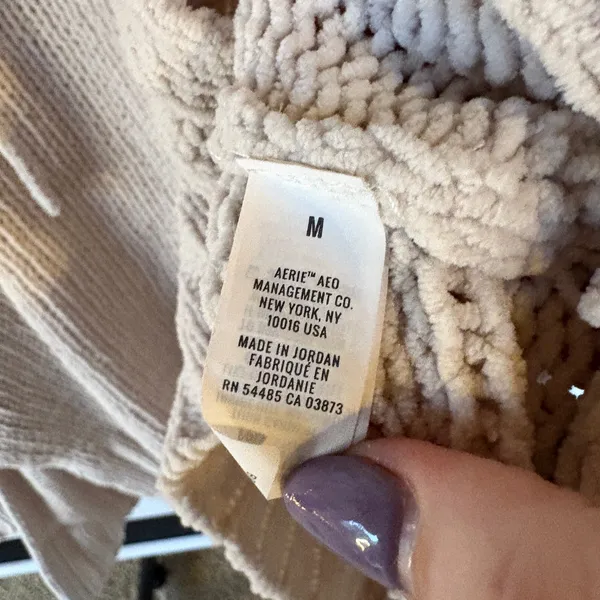 Aerie Crochet Chenille Cream Knit Hoodie Sweater Soft Cozy Oversized Boho Medium - Image 13