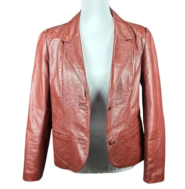 Vintage 70s Genuine Leather Burgundy Jacket - Image 2