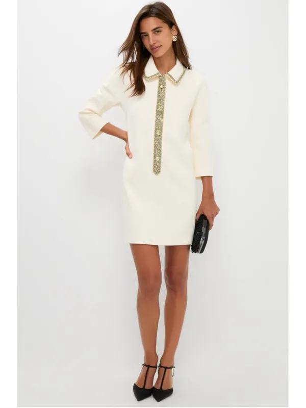 New Tuckernuck Winter White Embellished Nicola Dress Large Boxy Formal Classic - Image 3