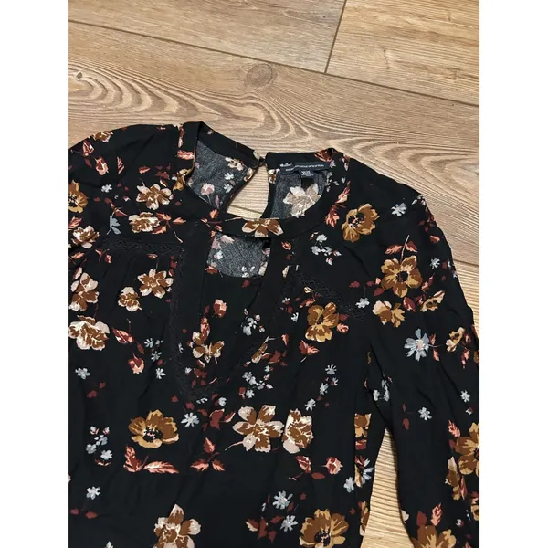 American Eagle Outfitters Womens Black Floral Boho Lace Trim Mini Dress XS Long - Image 4