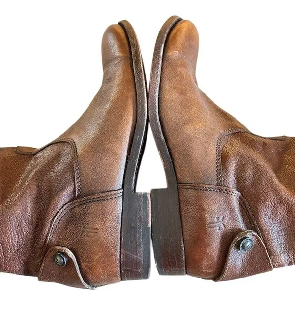 Frye Melissa Button Back Zipper Brown Leather Riding Boots, size 6 - Image 10
