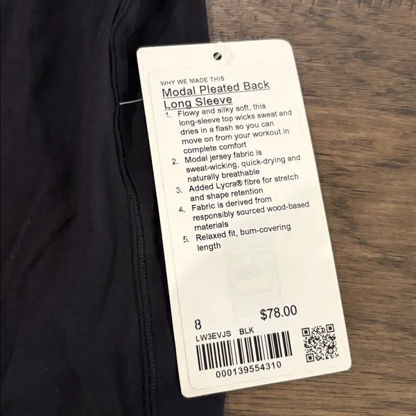 New with Tags Lululemon Modal Pleated Back Long Sleeve Top Sz 8 - Image 8