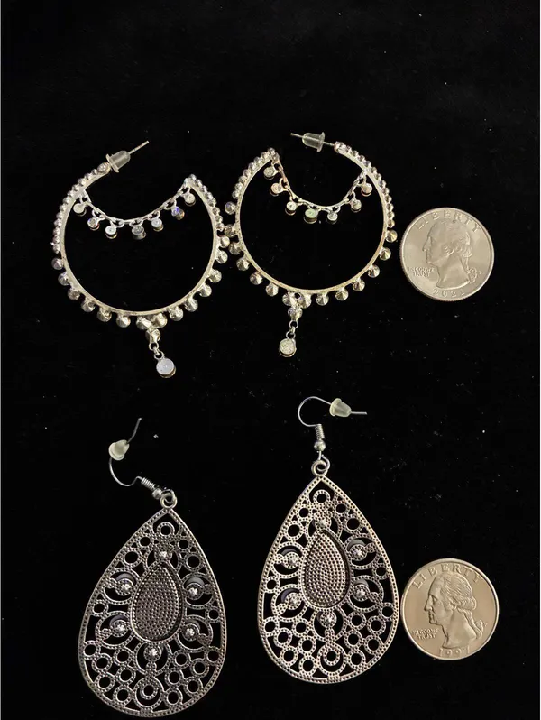 Silver tone Hoop and Dangle Earrings Lot - Image 2