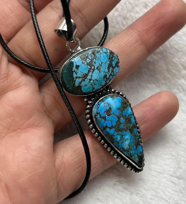Turquoise Natural Gemstone 925 Silver Plated Gemstone Pendant Necklace - Image 7