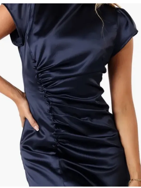 Petal + Pup Lisbeth Ruched Satin Midi Dress Navy Large NWT - Image 2