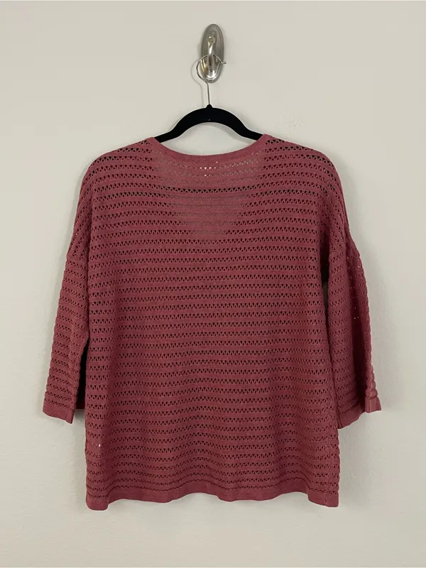Garnet‎ Hill Organic Cotton-Linen Blend Bell-Sleeve Pointelle Sweater Size Small - Image 6