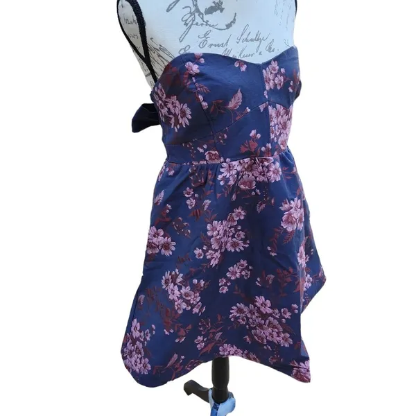 Free‎ People Matilda Tie Back Strapless Babydoll Mini Dress Size Large Blue - Image 6