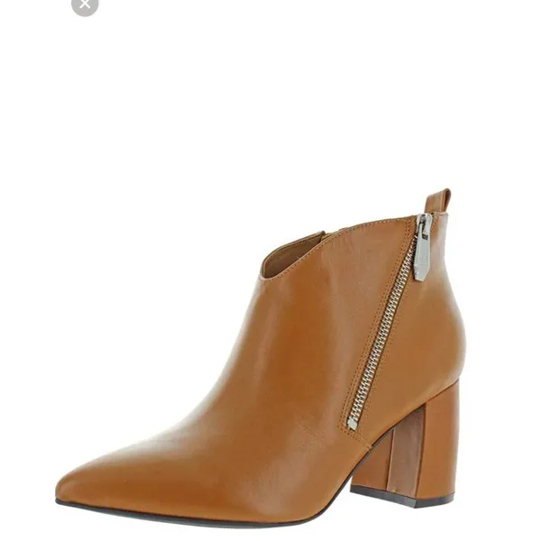 Marc Fisher Retta Cognac Leather Pointed Toe Side Zip Block Heel Booties 9 - Image 2
