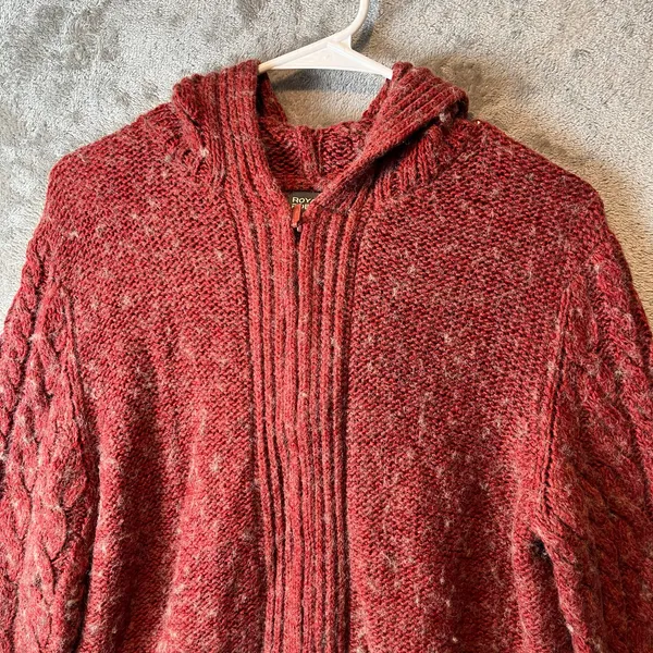 Royal Robbins Chunky Knit Red Marled Wool Blend Cable Knit Zip Up Jacket Size LG - Image 7