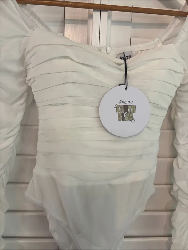 Princess Polly White‎ Mesh Bodysuit Size 4 - Image 4
