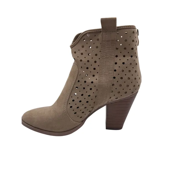 JustFab Women's 8 Taupe Booties Perforated Block Heel Ankle‎ Boots - Image 4