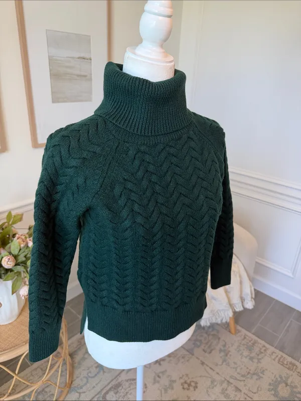 Aritzia Wilfred Free Lin Sweater 100% Wool Roll Neck Green XS - Image 9