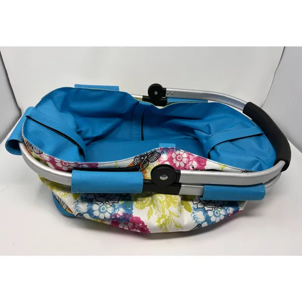 Evergreen Enterprises Collapsible Market Basket‎ Blue Green Pink Butterflies - Image 3